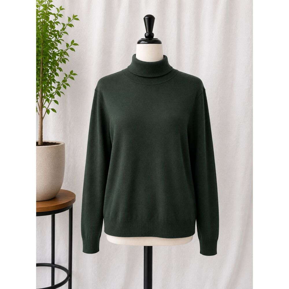 Calvin Klein Women’s Turtleneck Sweater XL Dark Green Ribbed Knit NWT